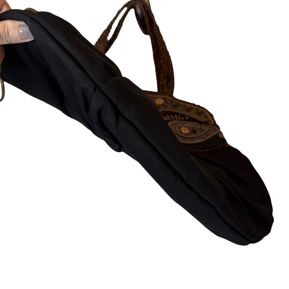 Braccialini Tua Canvas Beaded Studded Tote‎ Black Leather Embellished Detail Bag - Picture 7 of 10